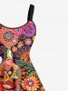Plus Size Ethnic Colorful Flowers Paisley Owl Print Hawaii Tank Dress -  