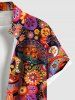 Plus Size Ethnic Colorful Flowers Paisley Owl Print Buttons Pocket Hawaii Shirt For Men -  