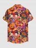 Plus Size Ethnic Colorful Flowers Paisley Owl Print Buttons Pocket Hawaii Shirt For Men -  