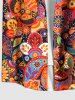 Plus Size Ethnic Colorful Flowers Paisley Owl Print Buttons Pocket Hawaii Shirt For Men -  