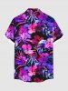 Chemise D'Hibiscus et Feuille Tropicale Imprimées avec Poche de Grande Taille pour Homme - Pourpre  XL