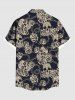 Plus Size Skulls Rose Flowers Print Buttons Pocket Hawaii Shirt For Men -  