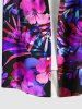 Plus Size Tropical Leaf Hibiscus Flowers Print Buttons Pocket Hawaii Shirt For Men -  