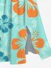 Plus Size Tropical Hibiscus Flowers Print Split Hawaii Midi Dress -  