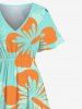 Robe Hawaïen Mi-Longue Fendue Fleur D'Hibiscus et Fleur Tropicale Imprimées de Grande Taille - Vert clair 6X