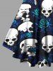 Plus Size Skulls Rose Flowers Print Lattice Crisscross T-shirt - Noir M