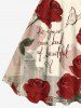 Plus Size Rose Flower Butterfly Letter Newspaper Print Hawaii Ombre A Line Tank Dress -  