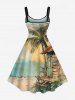 Robe débardeur grande taille imprimée cocotier et maison de mer hawaïenne, coupe trapèze - Bleu clair 6X