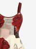Plus Size Rose Flower Butterfly Letter Newspaper Print Hawaii Ombre A Line Tank Dress -  
