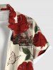 Plus Size Rose Flower Butterfly Letter Newspaper Print Hawaii Ombre Button Pocket Shirt For Men -  