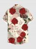 Plus Size Rose Flower Butterfly Letter Newspaper Print Hawaii Ombre Button Pocket Shirt For Men -  