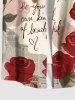 Plus Size Rose Flower Butterfly Letter Newspaper Print Hawaii Ombre Button Pocket Shirt For Men -  