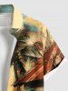 Chemise à poches boutonnées grande taille pour homme, imprimée cocotiers et maisons de mer, style hawaïen - Bleu clair S