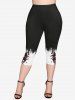 Plus Size Rose Flower Leaf Vine Butterfly Print Capri Leggings -  