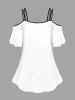 Plus Size Rose Flower Leaf Vine Butterfly Print Cold Shoulder Cami T-shirt -  