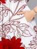 Plus Size Floral Leaves Print Hawaii Split Pocket A Line Midi Dress - Rouge 2X