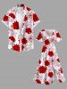 Plus Size Floral Leaves Print Hawaii Split Pocket A Line Midi Dress - Rouge 2X