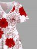 Plus Size Floral Leaves Print Hawaii Split Pocket A Line Midi Dress - Rouge 2X