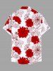 Plus Size Floral Leaves Print Hawaii Button Pocket Shirt For Men -  