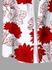 Plus Size Floral Leaves Print Hawaii Button Pocket Shirt For Men -  