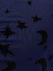 T-shirt grande taille à imprimé lune et étoiles, empiècement en maille, manches cloche, chaîne froncée et pompon - Bleu profond 3X | US 22-24