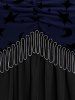 T-shirt grande taille à imprimé lune et étoiles, empiècement en maille, manches cloche, chaîne froncée et pompon - Bleu profond 3X | US 22-24