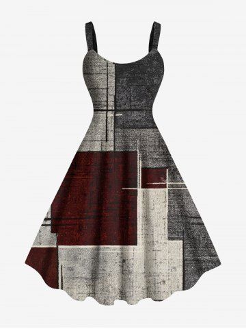 Plus Size Retro Geometric Graphic Patterns Print Hawaii Tank Dress - GRAY - 2X