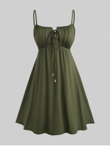 Plus Size Flutter Sleeves Floral Dress and Lace-up A Line Cami Dress Set