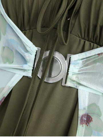 Plus Size Flutter Sleeves Floral Dress and Lace-up A Line Cami Dress Set