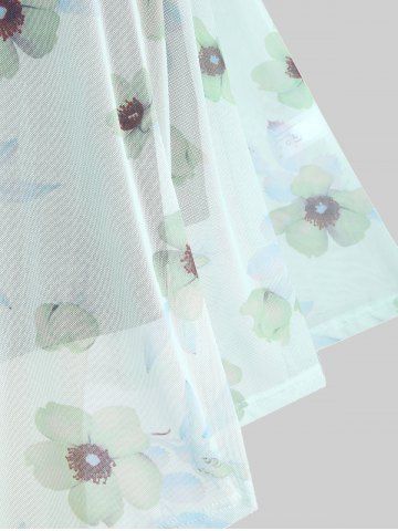 Plus Size Flutter Sleeves Floral Dress and Lace-up A Line Cami Dress Set