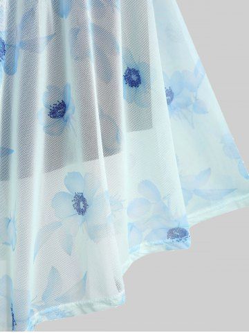 Plus Size Flutter Sleeves Floral Dress and Lace-up A Line Cami Dress Set