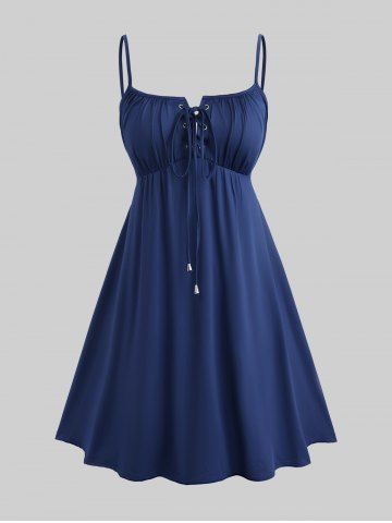Plus Size Flutter Sleeves Floral Dress and Lace-up A Line Cami Dress Set