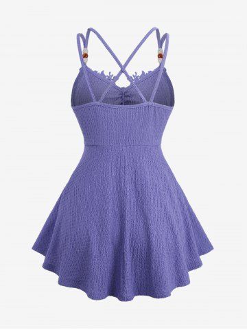 Plus Size Floral Applique Textured Pockets Crisscross Strappy Solid Cami Top