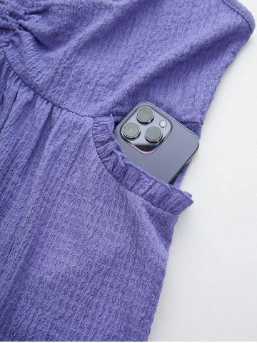 Plus Size Floral Applique Textured Pockets Crisscross Strappy Solid Cami Top