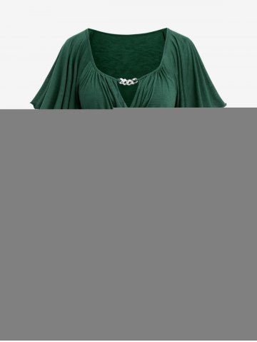 Plus Size Chain Panel Belted Butterfly Sleeve Surplice Top - MULTI-C - 1X | US 14-16