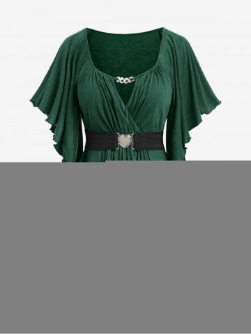 Haut cache-cœur à empiècements en chaîne et ceinture, manches papillon, grande taille - MULTI-C - 4X | US 26-28