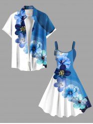 Ombre Floral Ink Painting Print Plus Size Matching Hawaii Beach Outfit For Couples -  