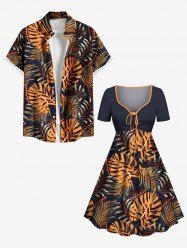 Costume de Plage Grande Taille Imprimé à Feuilles Tropicales - café 