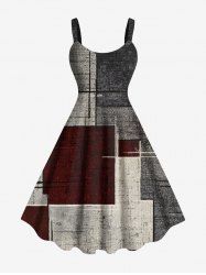 Robe Necklace Rétro Motif Géométrique Imprimée de Grande Taille - Gris 2X