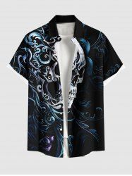 Plus Size Floral Pattern Skull Print Buttons Pocket Hawaii Shirt For Men -  