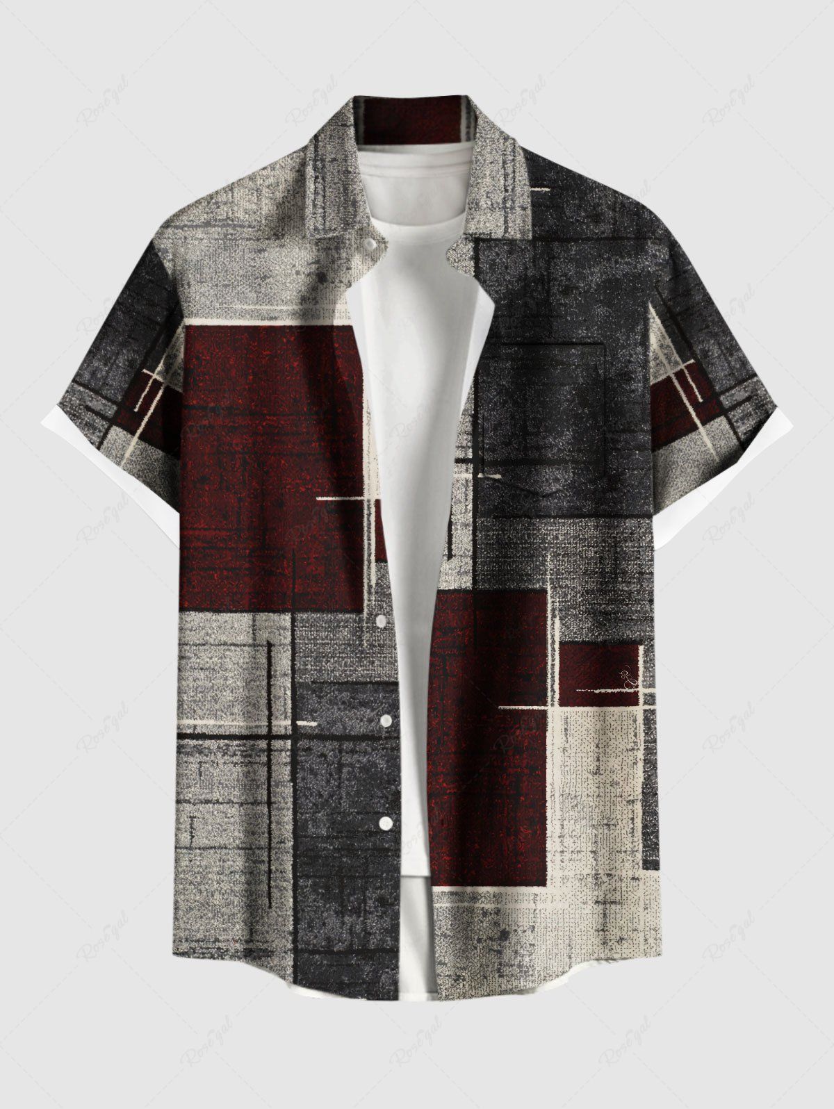 Unique Plus Size Retro Geometric Graphic Patterns Print Buttons Pocket Hawaii Shirt For Men  
