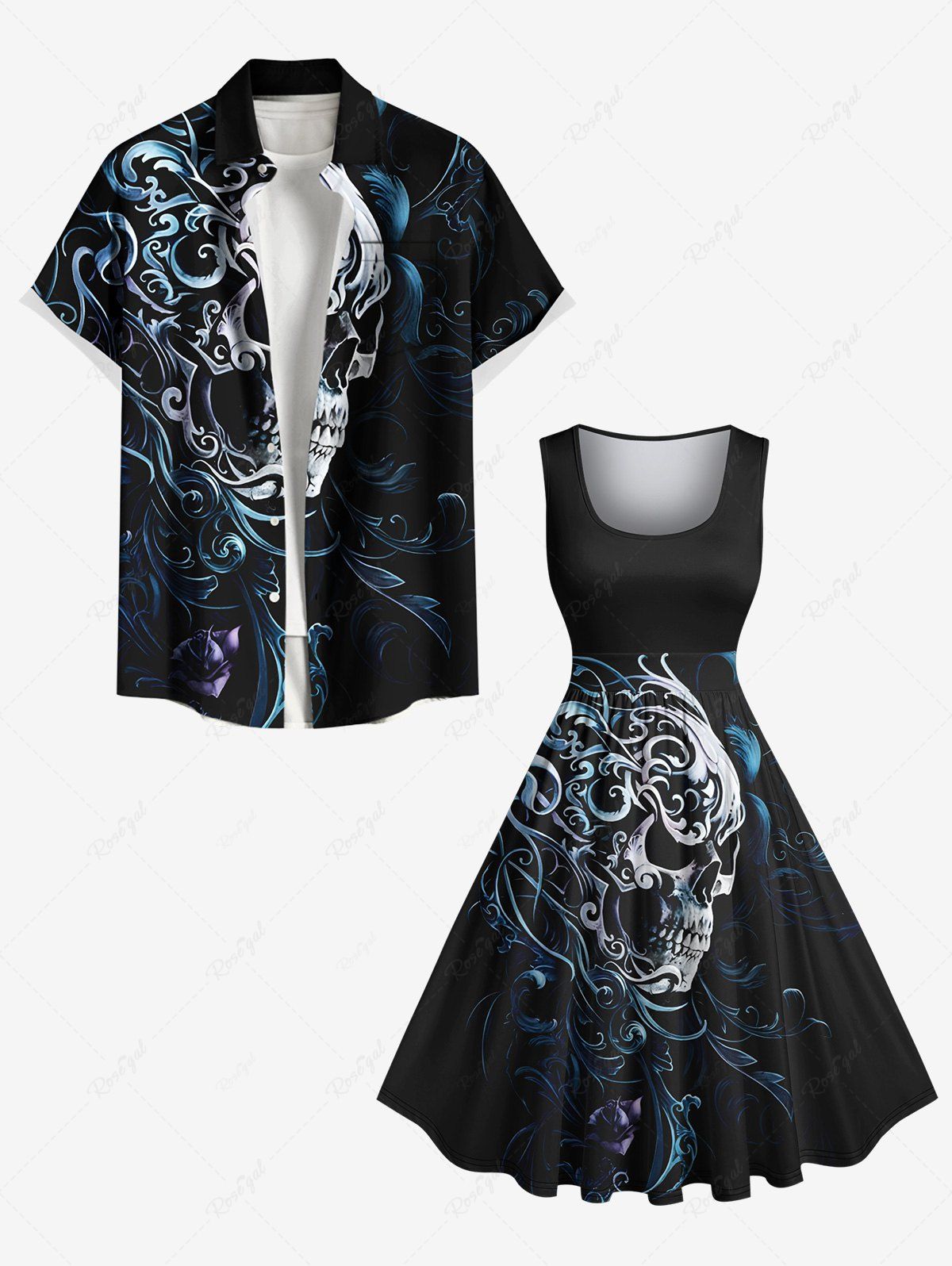 Costume de Plage Grande Taille Imprimé Crâne Floral Contrastant Noir 