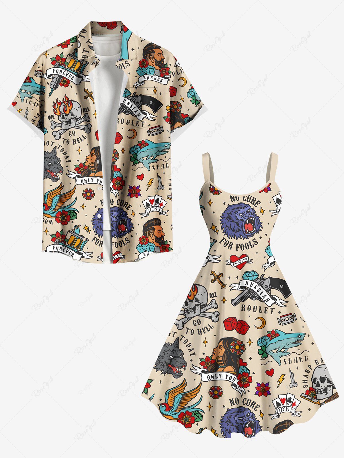 Short de Plage Rétro Grande Taille Imprimé Crânien Floral café lumière 