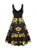 Robe Ligne A à Bretelle à Imprimé Tournesol avec Bouton - Multi XL