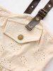 Hollow Out Jacquard Mock Buttons PU Strap Buckle Grommet Backless Tank Top and Skinny Leggings Plus Size Outfit -  