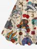 Short de Plage Rétro Grande Taille Imprimé Crânien Floral - café lumière 