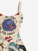 Short de Plage Rétro Grande Taille Imprimé Crânien Floral - café lumière 