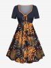 Costume de Plage Grande Taille Imprimé à Feuilles Tropicales - café 