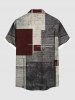 Chemise à Imprimé Graphique Géométrique avec Poches Style Rétro et Boutons Grande-Taille pour Hommes - Gris S