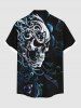 Plus Size Floral Pattern Skull Print Buttons Pocket Hawaii Shirt For Men -  